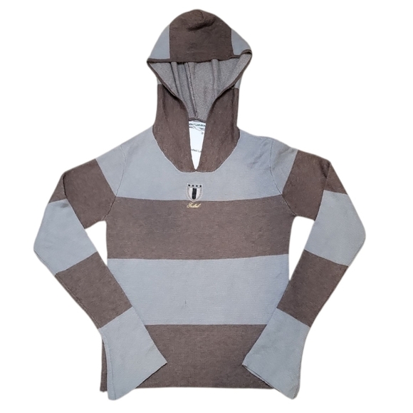 NWT $155 JADED LONDON Stripe Knitted Rugby Top With Hoodie in Grey Small - Picture 4 of 7